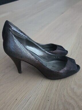 A. Marinelli Ombre Metallic Black/Bronze Snake-Print Peep-Toe Heels